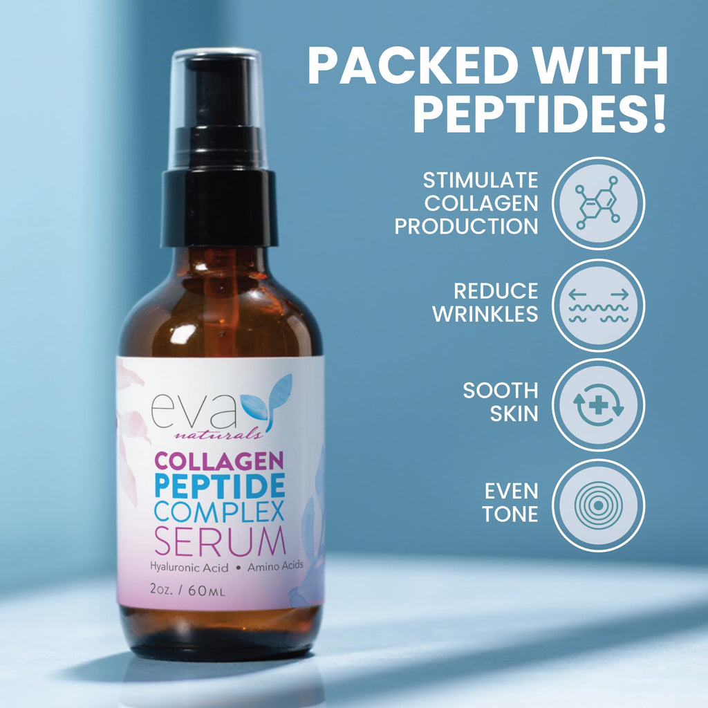 Eva Naturals Multi Peptide Face Serum – Anti Aging Collagen Peptides for Plump & Firm Skin Elasticity, Wrinkle & Fine Line Renewal, Fragrance Free Firming Facial Skincare - 2 oz