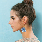 Boho Rose Petal Dangle Resin Earrings - Long Drop Acrylic Tiered Flower Earrings - Statement Exaggerated Floral Tassel Earrings for Women (Pearl Blue)