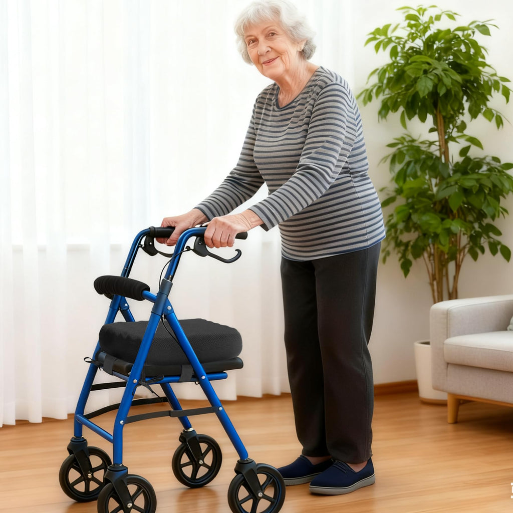 Rollator Walker Seat Cushion 12x12x3.5 Inch Support Pad with Breathable Mesh Cover, Adjustable Straps for Secure Fit(Black)