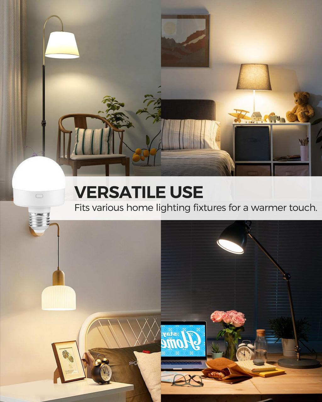 GOEBLESON Rechargeable Light Bulbs with Remote Control 2 Packs, Battery Operated Light Bulbs with Timer & 3 Color Temperature, Detachable Wireless LED Bulb for Lamp, E26 Base, Non-Hardwired, W01YBP206