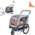 Giantex 2-in-1 Dog Bike Trailer & Pet Stroller for Large Dogs – Foldable Pet Carrier Cart with Front Caster & 2 Air-Filled Tires, Breathable Mesh, PVC Rain Cover, 176 lbs Capacity (Light Gray)