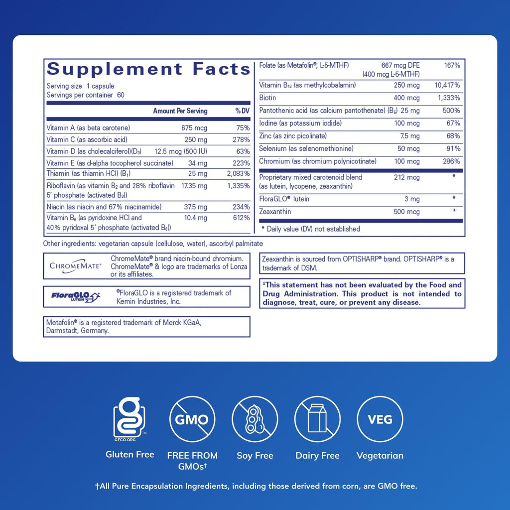 Pure Encapsulations Multi T/D - Multivitamin & Mineral Supplement - for Daily Wellness, Cardiovascular & Immune Health* - Rich in Vitamins & Minerals - Gluten Free & Vegetarian - 60 Capsules