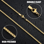 Fiusem 14K Gold Plated Wheat Chain Necklace for Men, 2.5mm 14K Gold Plated Stainless Steel Necklace Chains for Men and Women 24 Inch