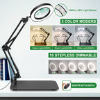 Magnifying Glass with Light and Stand, Flexible Magnetic Helping Hand, 5X&10X 12V 108pcs LED Beads Magnifying Lamp, 3 Modes Adjustable Swivel Gooseneck Arms & Heavy Duty Base Plate