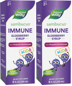 Nature's Way Sambucus Elderberry Immune Syrup for Kids Ages 2+,Echinacea & Propolis,with Superfood Antioxidants(1),Immune Support Syrup*,Vegetarian,Berry Flavored,8 Fl Oz,(Pack of 2)