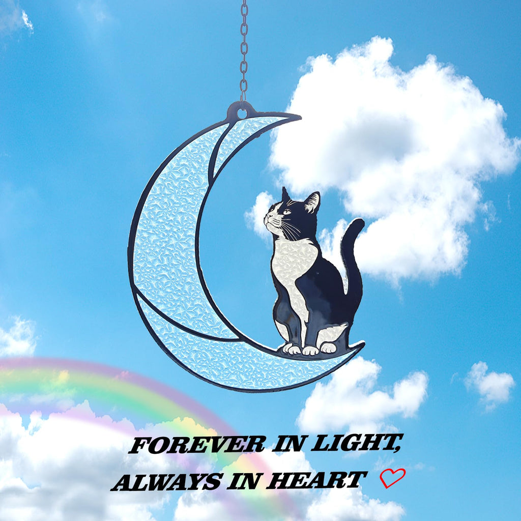 YULAIKUAI Black and White Cat Gift,Tuxedo Cat Stained Glass Art Suncatcher