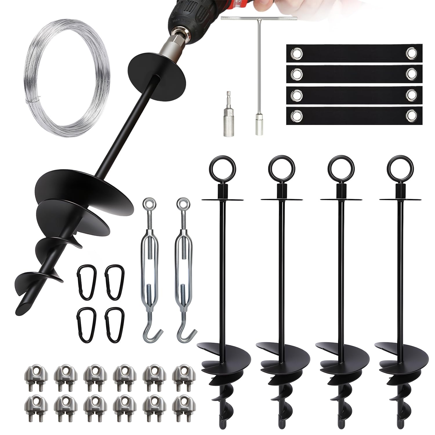4 Pack Tree Stakes and Supports with Nut Driver, Screw in Ground Anchor