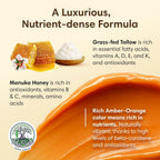 Manuka Honey Unwhipped Tallow Balm – Handmade Grass-Fed Beef Tallow with Frankincense, Vitamin E, Castor Oil, Buah Merah & Turmeric – Hydrates & Nourishes Skin for Men, Women & Kids – 2oz Glass Jar