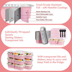 YQER 60 Pack Mini Loaf Pans with Lids and Spoons Sealing Sticker, 6.8oz Mini Cake Pans for Baking, Disposable Aluminum Foil Loaf Pans, Pink Loaf Baking Pans, Small Cake Containers With Lids