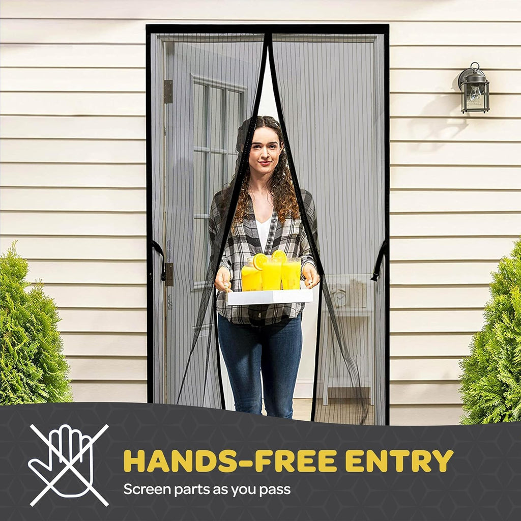 Hands-Free Magnetic Screen Door, Heavy Duty, Self Sealing Screen Door Mesh Protector, Pet and Kid-Friendly, Stay-Open Buckle, Keeps Bugs Out While Letting Nature in, Fits Door Size (32" x 82")