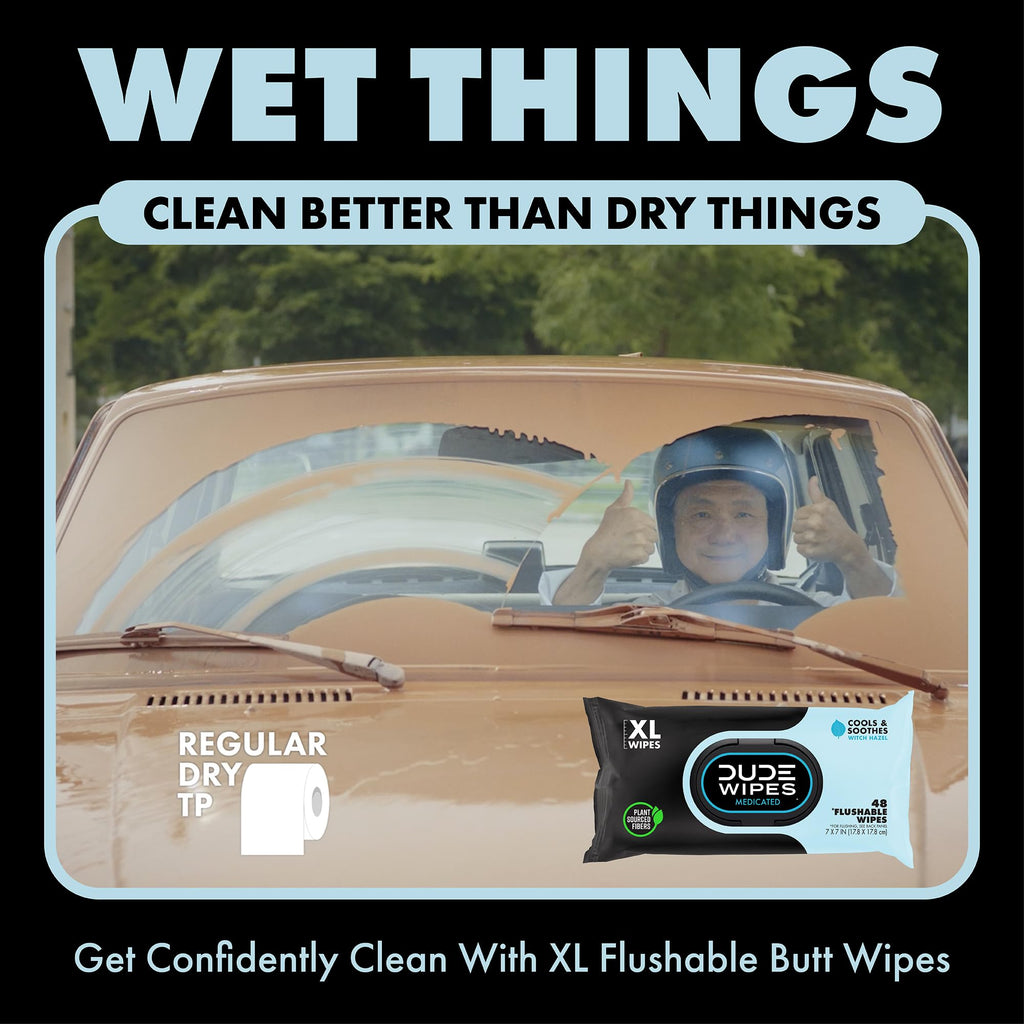 DUDE Wipes Fragrance Free Hemorrhoid Flushable Wipes - 3 Pack (144 Count) - Extra-Large, Medicated with Witch Hazel for Soothing Relief - Septic and Sewer Safe