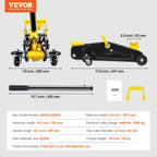 VEVOR Low Profile Floor Jack 2 Ton (4400 lbs), Heavy Duty Iron Hydraulic Racing Floor Jack, Hydraulic Car Jack, Single Piston Quick Lift Pump, 4.9"-13.2" Height Lifting Range (Yellow)