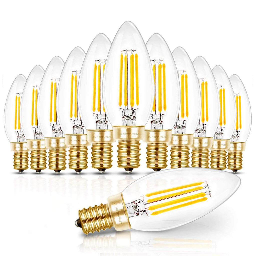 Hizashi E12 Candelabra LED Light Bulb 40 Watt Chandelier Light Bulbs Dimmable 5000K Daylight, B10 LED Candelabra Bulbs, 90+CRI, 4W, 450LM, Candle Light Bulbs, UL Listed, 12 Pack