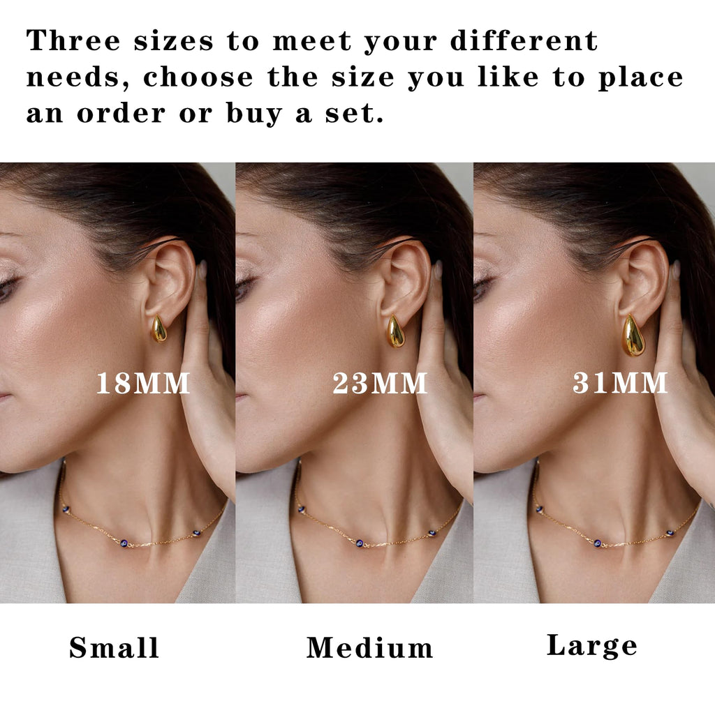 3Pair Gold Teardrop Earrings Set Dupes for Women Thick Gold Plated Chunky Hoop Water Drop Earring for Women Hypoallergenic