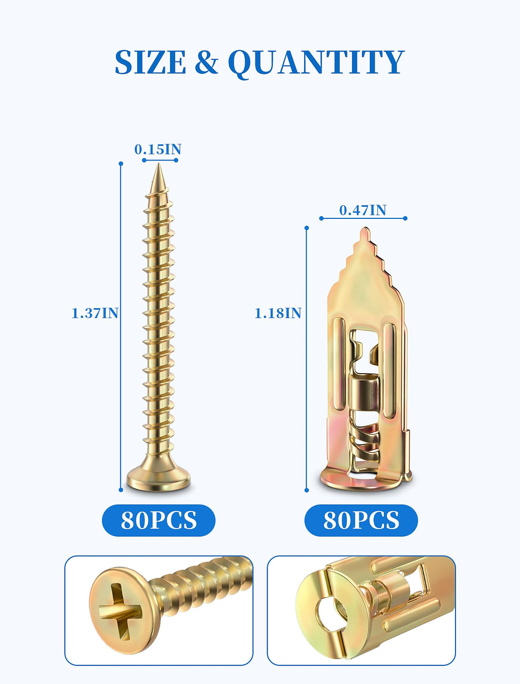 FEAOXYO 160 PCS Self Drilling Drywall Anchors with Screws Kit, Zinc Plated