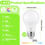 Maylaywood A19 LED Light Bulb, 60 Watt Equivalent, 4000K Neutral White, 900LM, E26 Base, Dimmable, 9W Bright White, 4-Pack