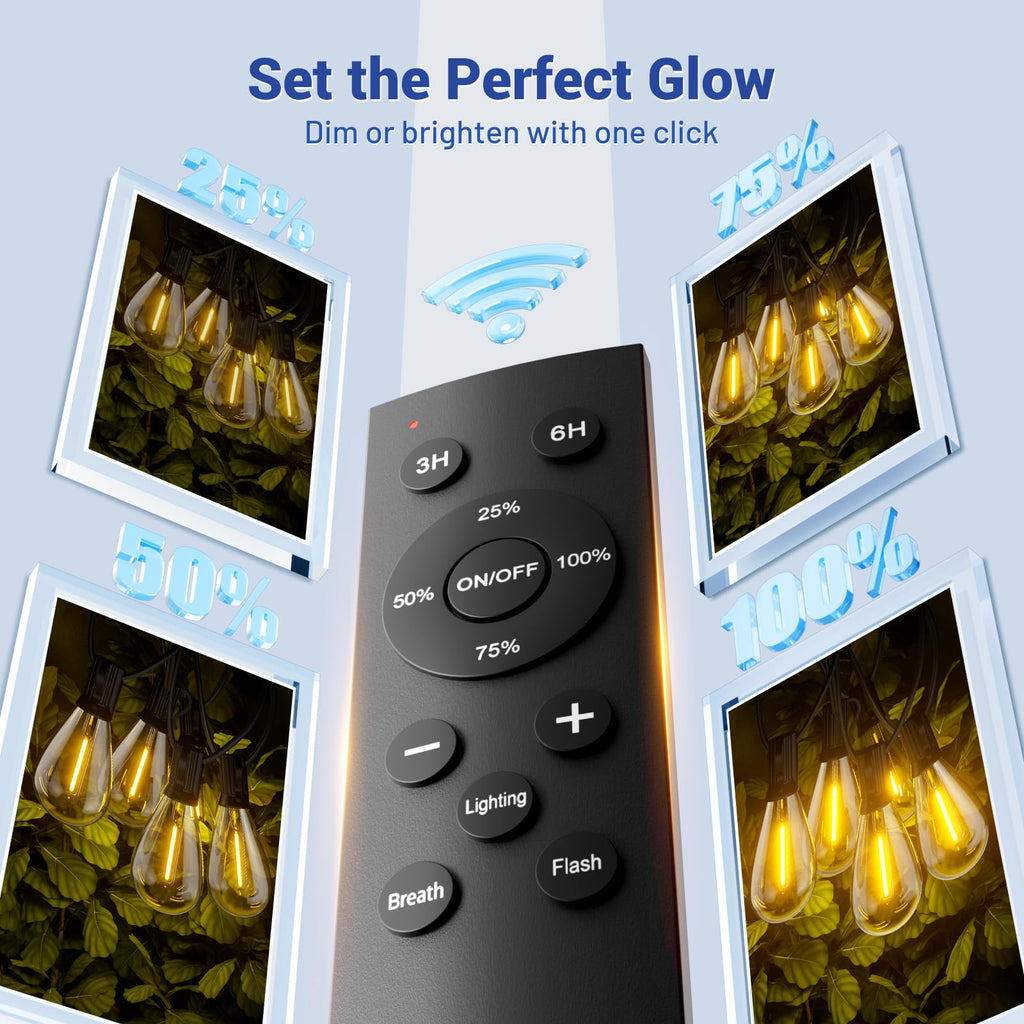 Sikitul 150FT LED Outdoor String Lights with Remote, One Continuous Strand Patio Lights with 55+2 Shatterproof S11 Bulbs, Dimmable 2700K Warm White, Timer & 3 Modes, Low Voltage for Backyard Garden