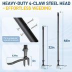 Niulight Stand Up Weed Puller Tool, 46" Adjustable Long Handle with 4-Claw Steel Head, Heavy Duty Weeder for Effortless Root Removal, No Bending or Kneeling