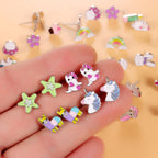 60 Pairs Cute Earrings Set - Hypoallergenic Stainless Steel Studs with Cartoon Characters, Colorful Faux Pearls & Sparkling Cubic Zirconias (#1)