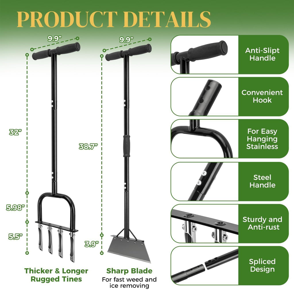 easymake 2-in-1 Lawn Aerator & Weeding Tool Set, SnowShovel - Multifunctional Garden Soil Aerator,Weed Remover, and Snow Shovel for SmallLawns, Tight Corners, and Yard Care