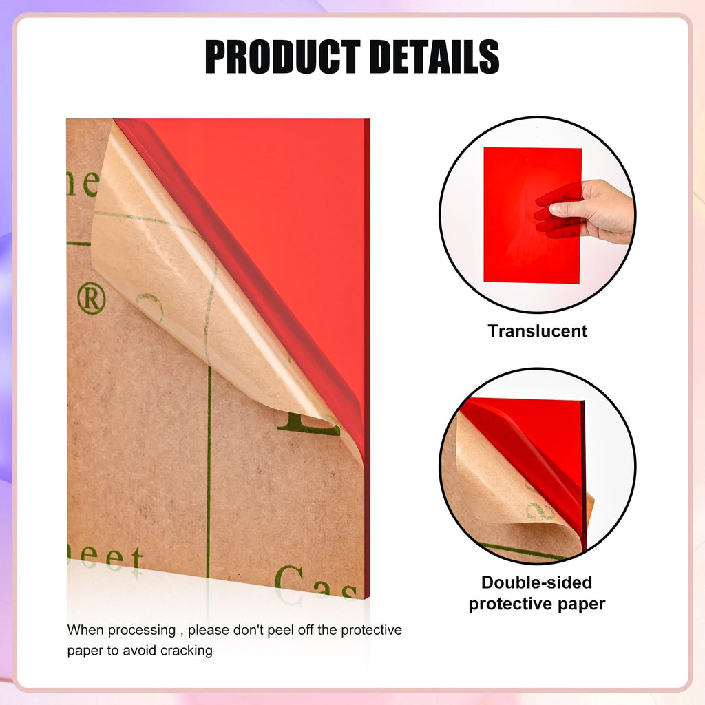 Lesnlok Red Acrylic Sheets 1/8 inch Thick 3mm 2 Pack 8 x 10 Clear Plexiglass Sheets,for Sign,Craft,Painting,Laser Cutting,DIY Display Projects… (8"x 10", Red, 2)