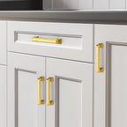 Ravinte Hardware 10 Pack Brushed Brass Cabinet Pulls, 3-3/4 Inch (96mm) Hole Center Zinc Alloy Drawer Handles for Kitchen Cabinets, Cupboards, Dressers, Square Solid Metal Hardware