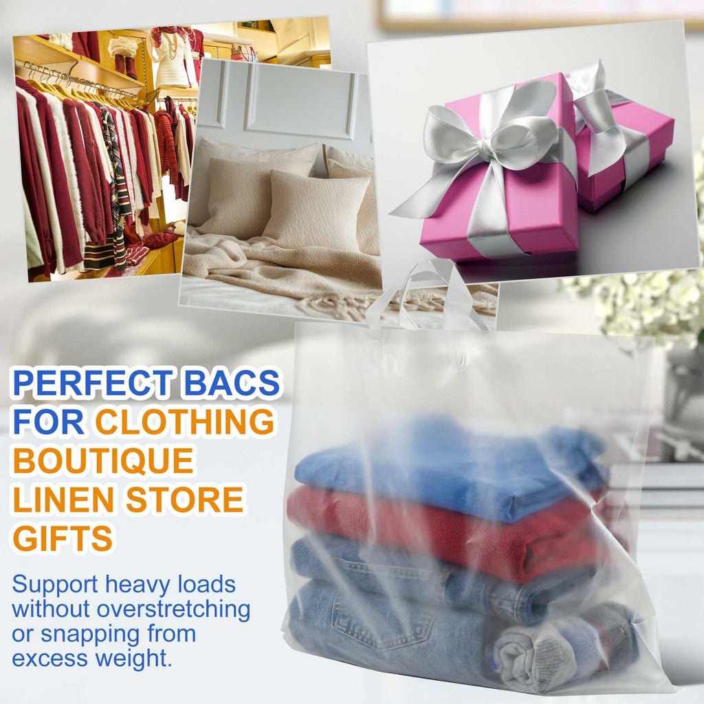 Qilery 100 Pack 24" x 24" Large Clear Plastic Shopping Bags with Handles Reusable Merchandise Gift Bags Bulk for Small Business Merchandise Retail Grocery Packaging Gift Giving