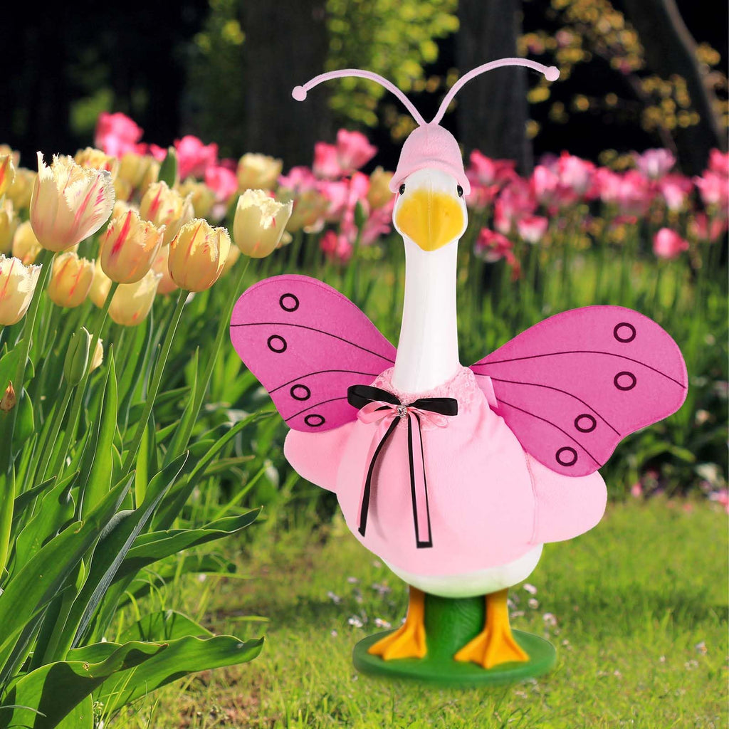 Bolsome Summer Goose Outfit Porch Goose Butterfly Outfit 23 Inch Garden Goose Butterfly Clothes with Wings Antenna Hat for Summer Holiday Outdoor Patio Yard Lawn Art Decor