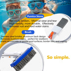 NEOHATION Pool Pumice Stone and 5 inch Stainless Steel Pool Brush Kit with EZ-Clip Handle to Reomve Erase Rust Stain Spot in Concrete Plaster Pool Spa and Calcium Deposit on Pool Tile, BPST01