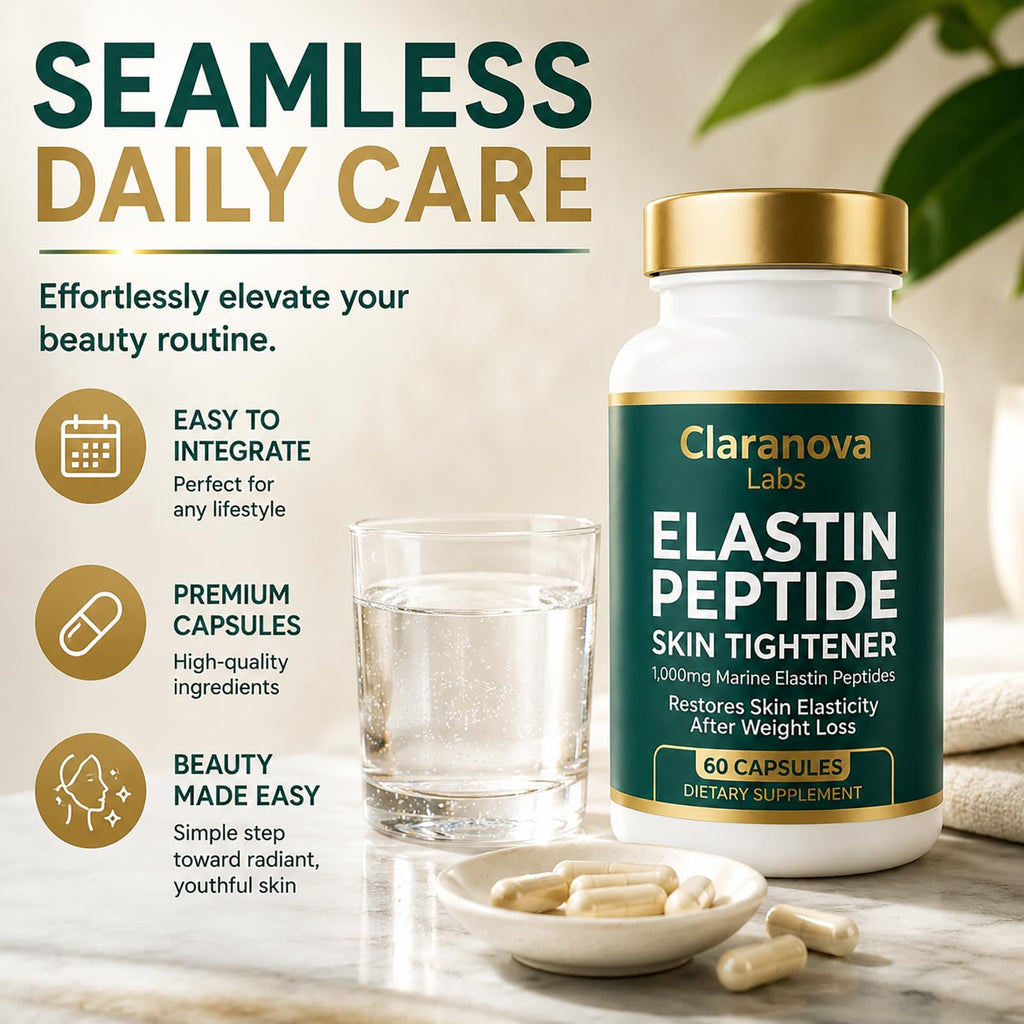 HEIDELUX Elastin Peptide Skin Tightening Formula, 1000mg Per Serving, Skin Firmness & Elasticity Support, Beauty Formula for Daily Use, 90 Capsules