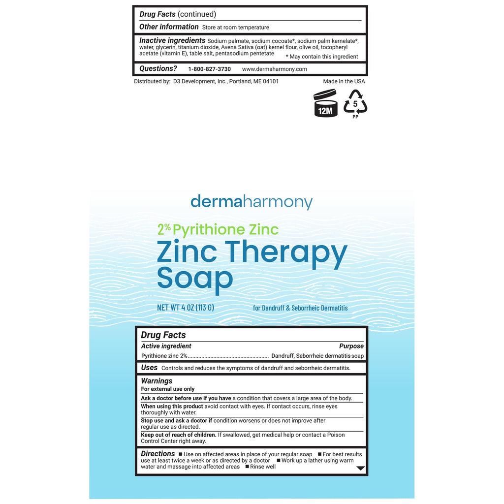 Dermaharmony Set of 5 2% Pyrithione Zinc (ZnP) Bar Soap 4 oz - Crafted for Those with Skin Conditions - Seborrheic Dermatitis, Dandruff, etc.