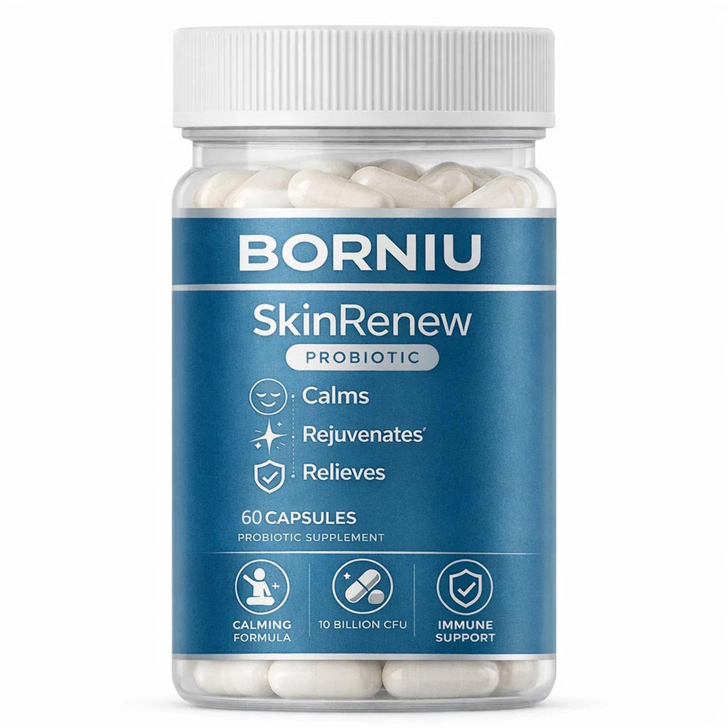 NutraNeo Borniu SkinRenew Probiotic for Gut and Skin Support, 5 Targeted Probiotic Strains Plus Inulin Prebiotic Fiber, Vegan, Non-GMO, 60 Capsules(1pc)