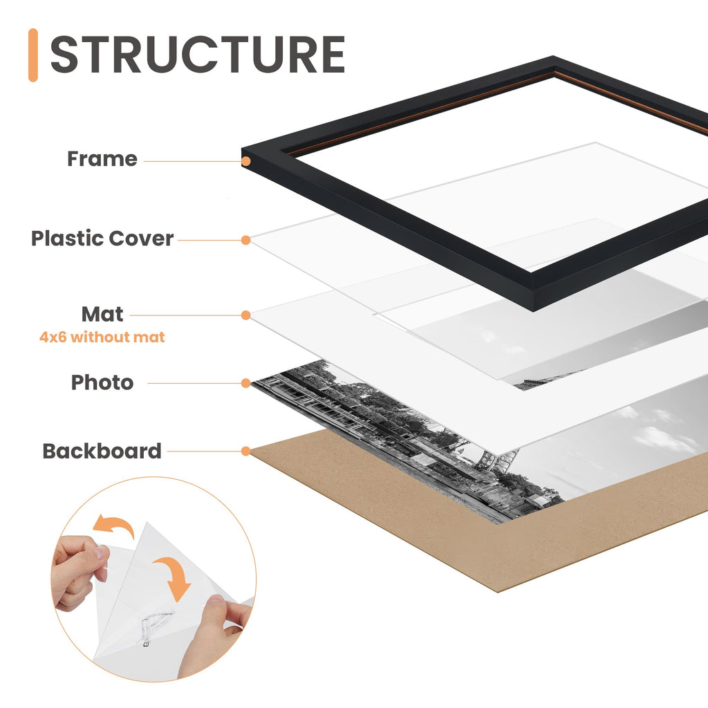 upsimples Picture Frames set of 19, Including 8x10, 5x7, 4x6 Black Frame