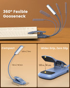 Glocusent 13 LED Rechargeable Book Light for Reading at Night, Eye-Caring 3 Amber Colors & Stepless Dimming, Lasts 1 Week to 2 Months, Travel Clip on Lamp, Gifts for Book Lovers, Men, Women & Kids