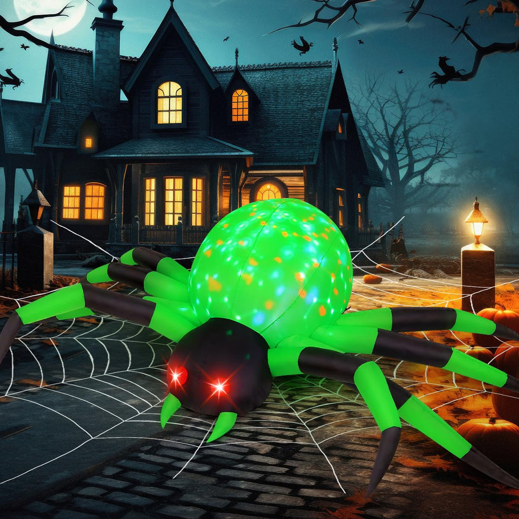 COMIN 9FT Halloween Inflatables Decorations Green Spider Yard LEDs Decor