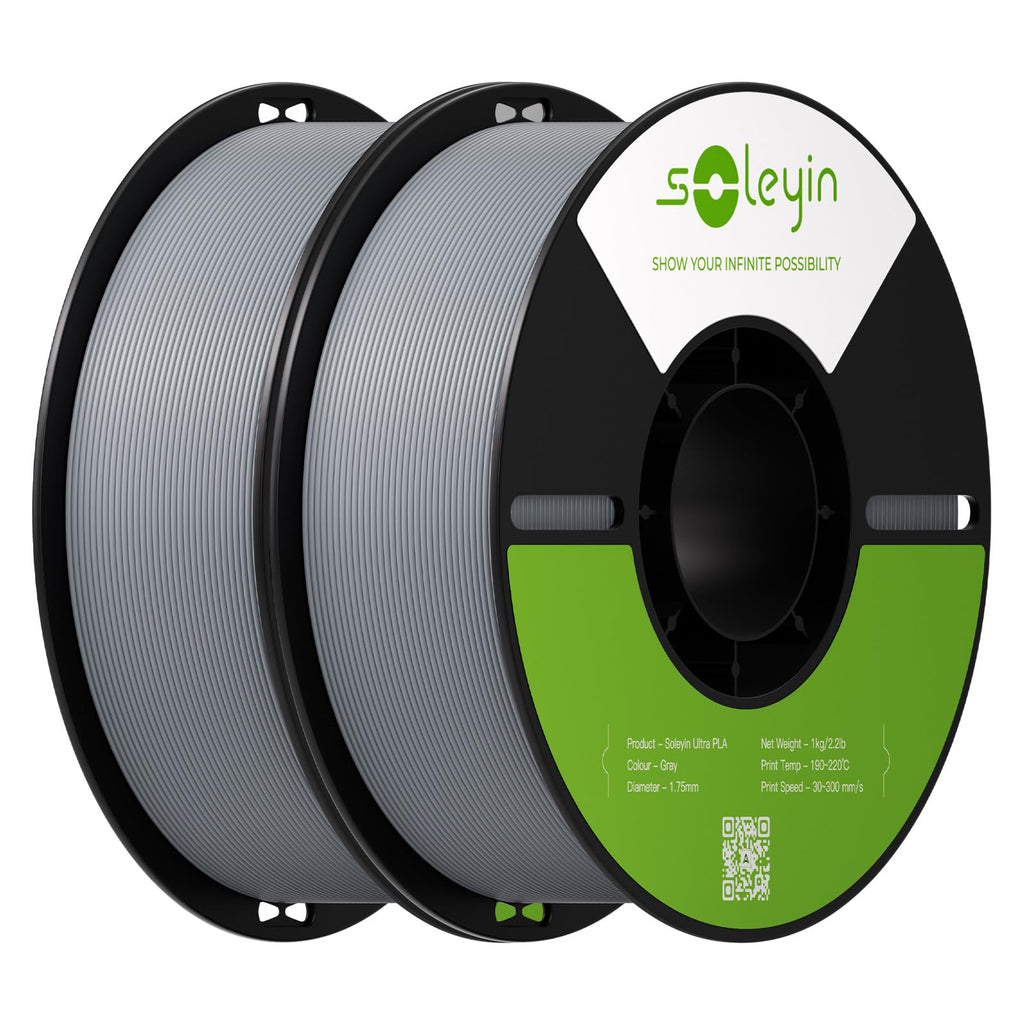 Soleyin PLA Filament 1.75mm 2KG, Gray & Gray 3D Printer Filament 2 Pack 1kg Spool, Neatly Wound, ±0.02mm Accuracy, Strong Adhesion, High-Speed Printing, No Warping, Fits Most FDM Printers
