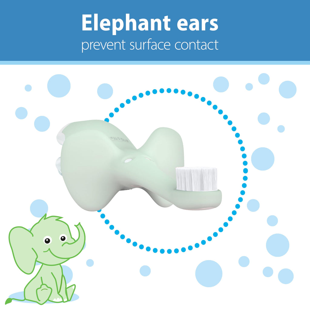 Dr. Brown’s Infant-to-Toddler Training Toothbrush Set, Mint Elephant with Fluoride-Free Strawberry Baby Toothpaste, 0-3 years