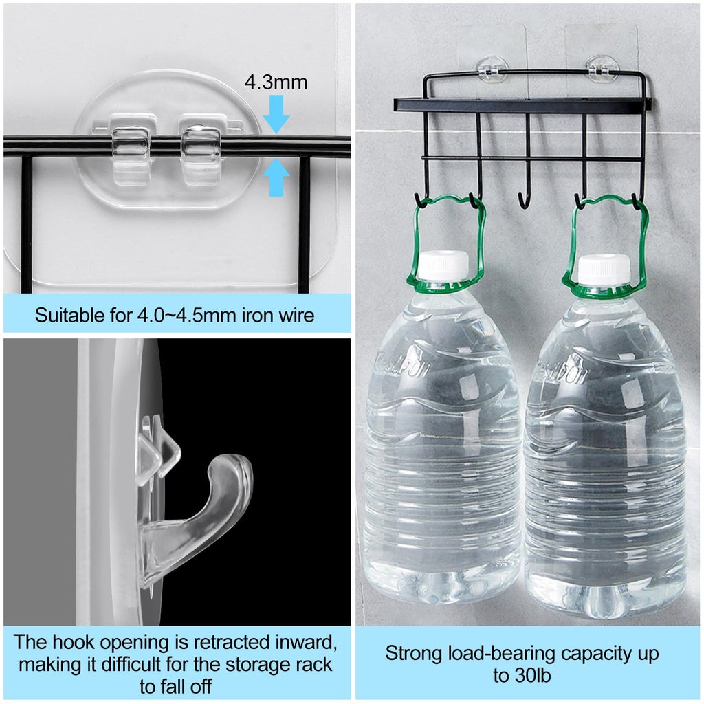 Vivinin 30 Pack Clear Reusable Adhesive Wall Hooks - 33lb(Max) No Damage Waterproof Oilproof for Bathroom, Home, Kitchen, Office and Outdoor