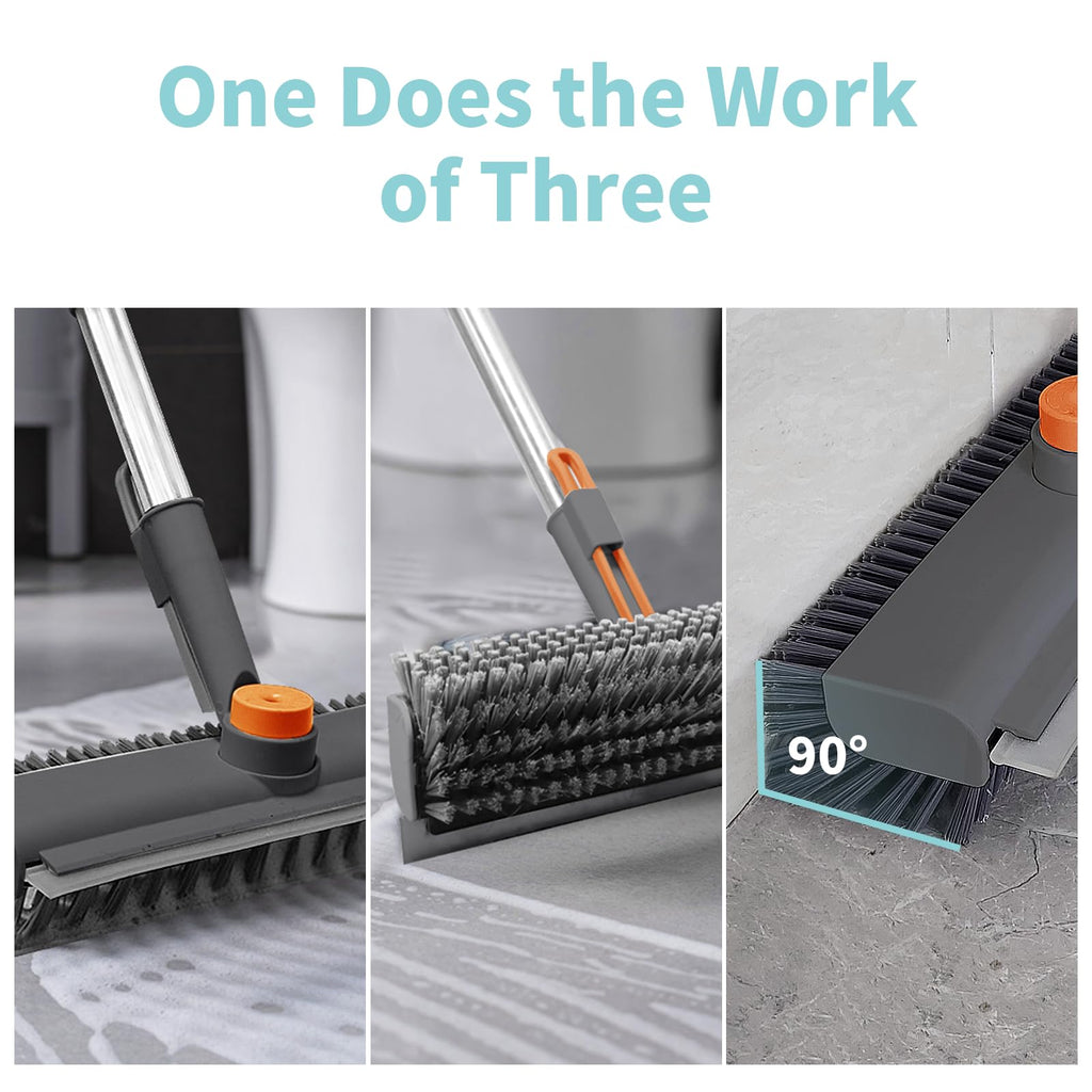 AIR U+ Floor Scrub Brush with Long Handle, 3-in-1 Rotating Head & Squeegee