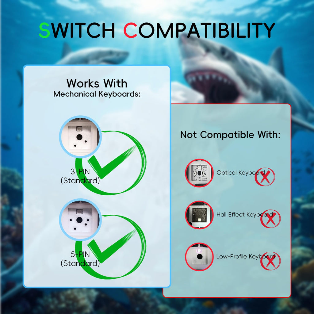 ZhouWang White Shark Mechanical Keyboard Switches, Dustproof and Waterproof, Crisp clicking Sound with Strong Tactile Feedback，uitable clicker for 3D Prints and Mechanical Gaming Keyboards.(108Pcs)