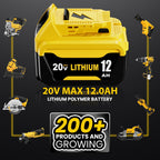 2 Pack 12000mAh Replacement for Dewalt 20V MAX Battery Lithium and DCB102 Charger Combo Compatible with Dewalt 20V Battery Lithium DCB207 DCB206 DCB204 DCB200 DCB201 DCB203 Series Power Tool(Yellow)