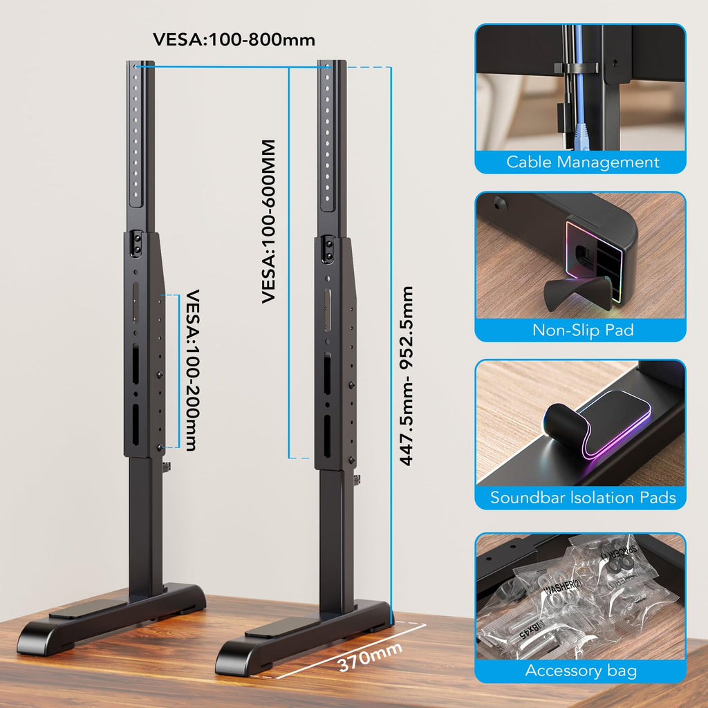 Universal Table Top TV Stand Base Replacement for Most 24 to 86 Inch LCD LED TVs, 7 Height Adjustable TV Legs with Cable Management Hold up to 68kg, Max VESA 800x600mm, Black AX10TB01