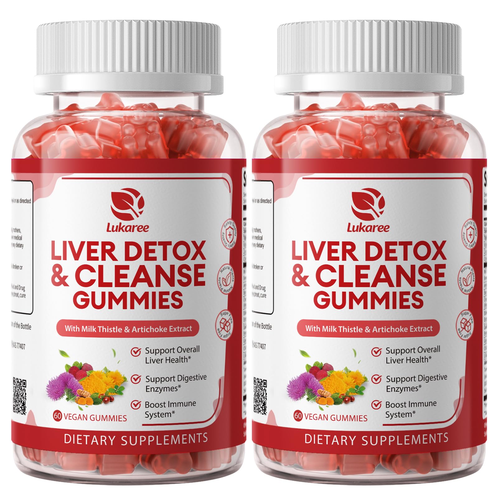2 Pack Lukaree Liver Cleanse Detox & Repair Gummies | Sugar-Free Milk Thistle Supplement w/Artichok & L-Glutathione - Ultra-Concentrated Herbal Liver Support for Men & Women -Vegan,60 Count
