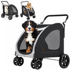 Danrelax Large Pet Stroller for Large & Medium Dogs, 77 lb Capacity, 12" All-Terrain Shock Absorbing Wheels, Waterproof 600D Grey Linen, Heavy-Duty Extra Large Pet Pram, Foldable Travel Stroller