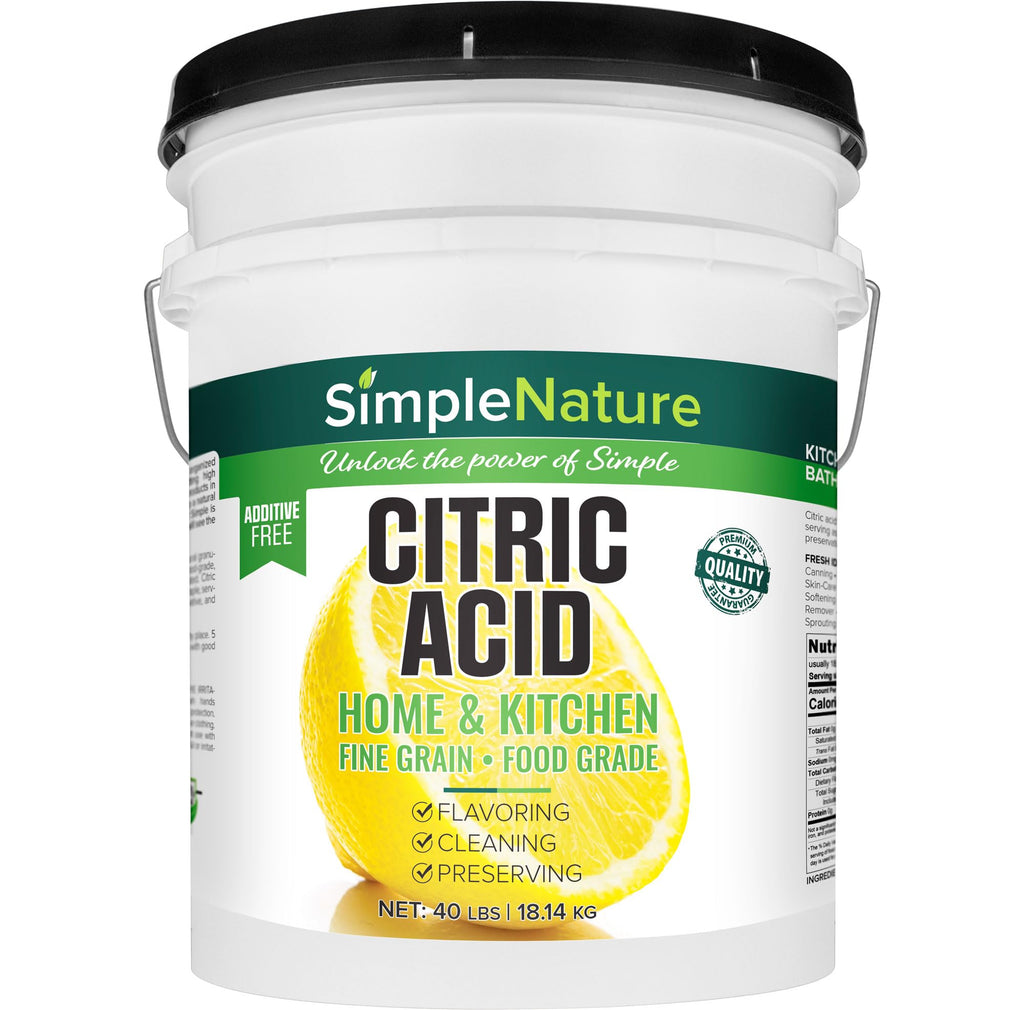SimpleNature All Natural Citric Acid | 40 lbs Pail with Scoop | Anhydrous, Food-Grade Flavor Enhancer, Preservative, Household Cleaner | OMRI, Non-GMO, for Cooking, Cleaning, Personal Care & Bath