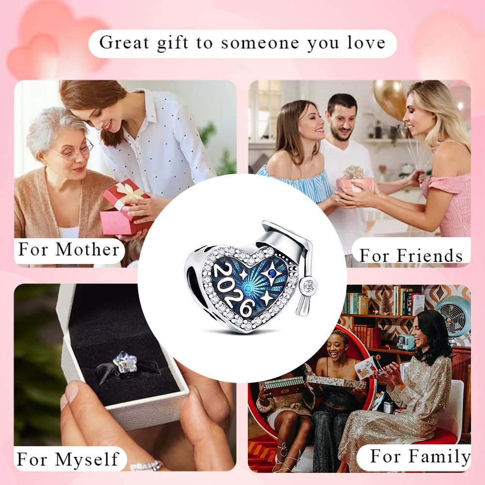 KEQ S925 Silver 2026 Graduation Cap Charms for Pandora Bracelets Necklace