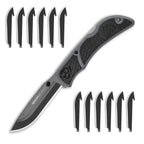 OUTDOOR EDGE 3.5" RazorLite EDC Pocket Knife (Obsidian Black), with Replaceable Blades and Clip, Perfect Carry Knive for Camping, Hunting and Survival, Includes 12 Black Steel Drop Point Blades