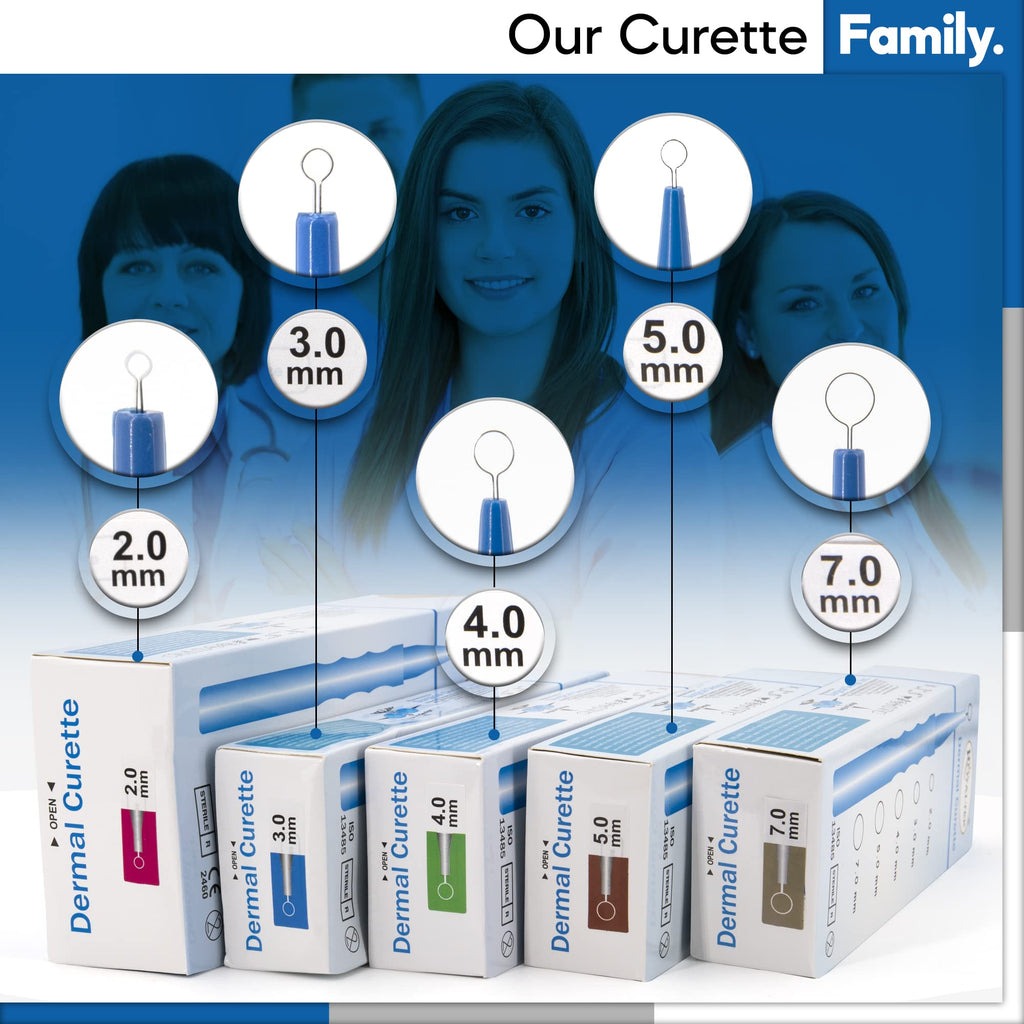 Sterile Disposable Dermal Curettes, Easy Peel Packing - Box of 10 (3.00 mm)