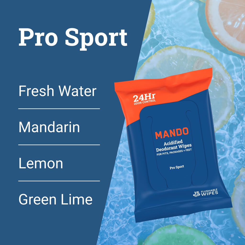 Mando Deodorant Wipes - 24 Hour Odor Control - Aluminum Free, Baking Soda Free, Skin Safe - 15 Count (Pack of 3)