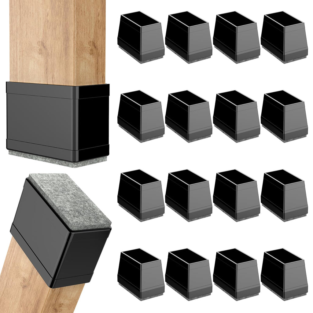 Rectangle Chair Leg Protectors for Hardwood Floors,16 PCS Silicone Covers to Protect Wood Tile Floors Felt Pads Furniture Leg Caps Reduce Noise. Easy to Move. (Black, 0.75 x 1 Inch,Rectangular)